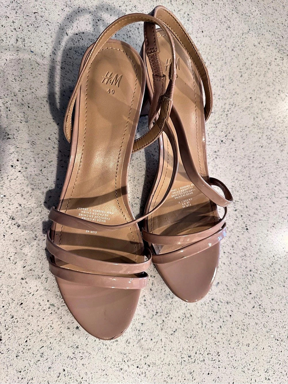 Strappy Block Heel Sandals in Beige Pink US 9